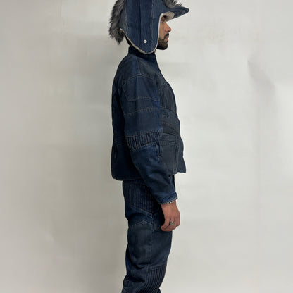 BIKER DIRTY DENIM JACKET - DARK BLUE