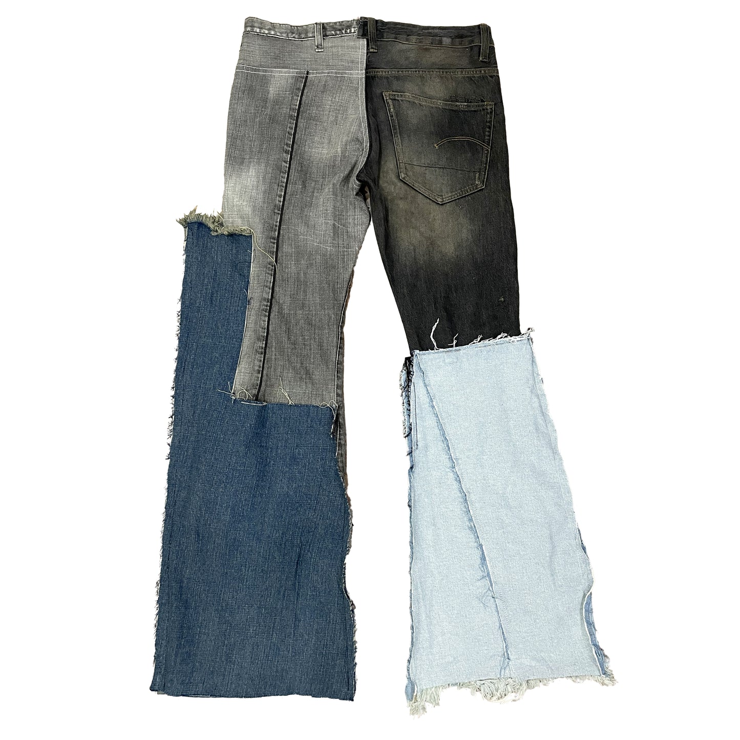 Super flared hybrid dual tone reconstructed jeans