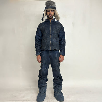 BIKER DIRTY DENIM PANTS - DARK BLUE