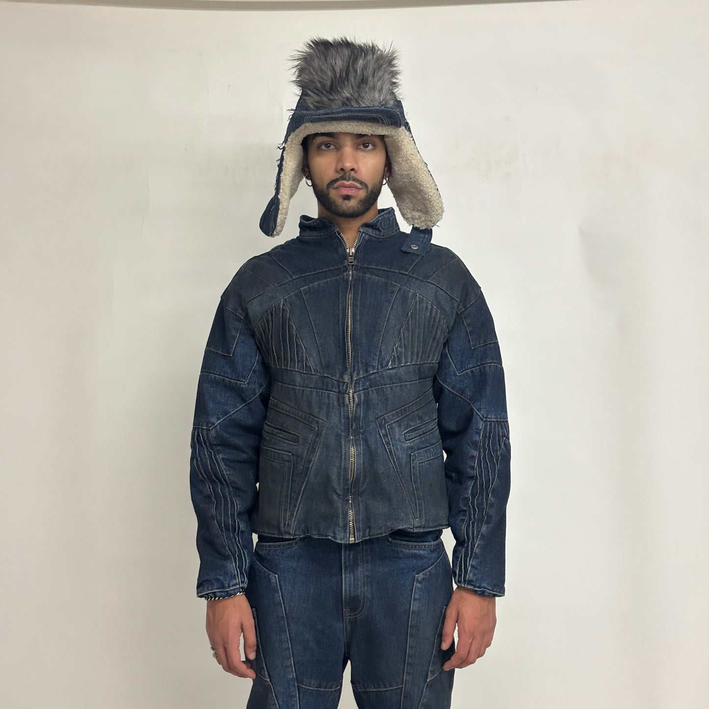 BIKER DIRTY DENIM JACKET - DARK BLUE