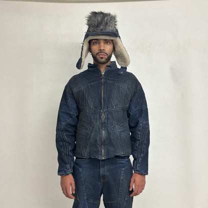 BIKER DIRTY DENIM JACKET - DARK BLUE