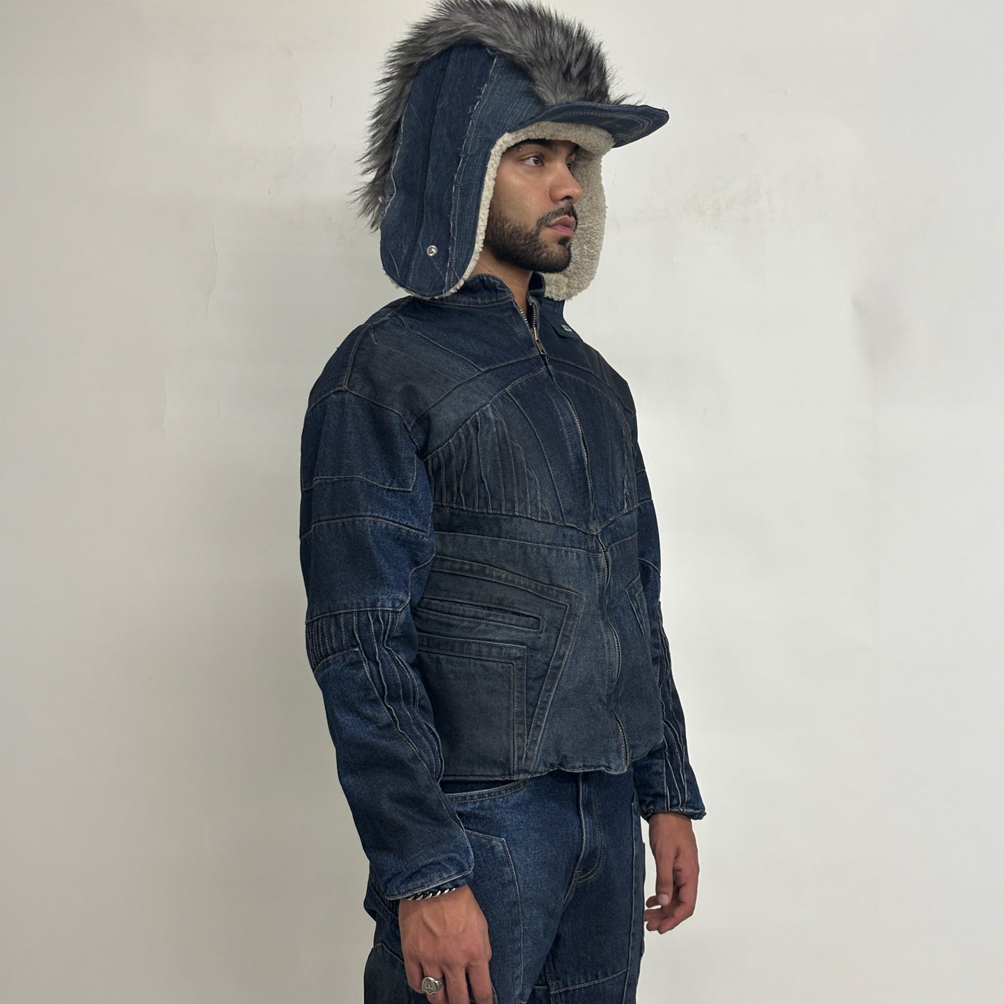 BIKER DIRTY DENIM JACKET - DARK BLUE