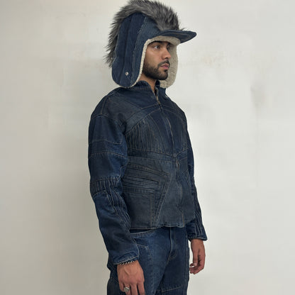 BIKER DIRTY DENIM JACKET - DARK BLUE