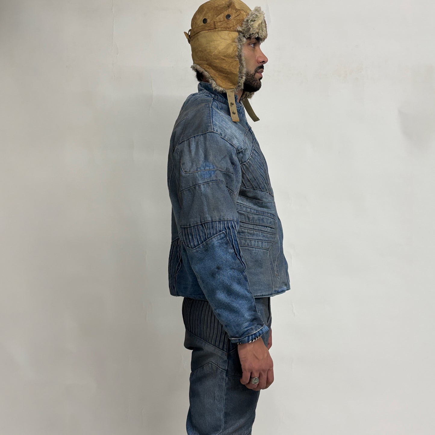 BIKER DIRTY DENIM JACKET - LIGHT BLUE