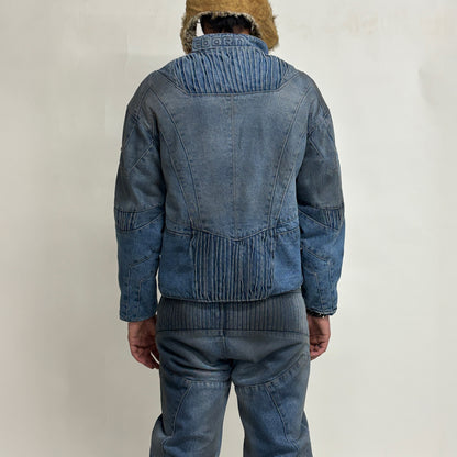 BIKER DIRTY DENIM JACKET - LIGHT BLUE