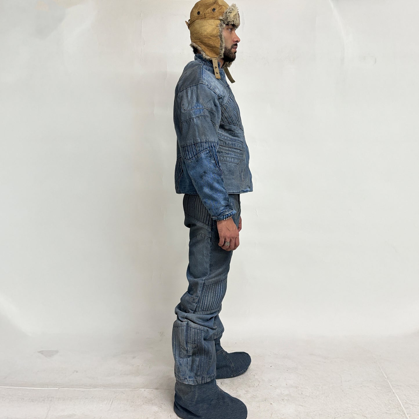 BIKER DIRTY DENIM JACKET - LIGHT BLUE