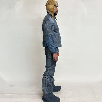 BIKER DIRTY DENIM JACKET - LIGHT BLUE