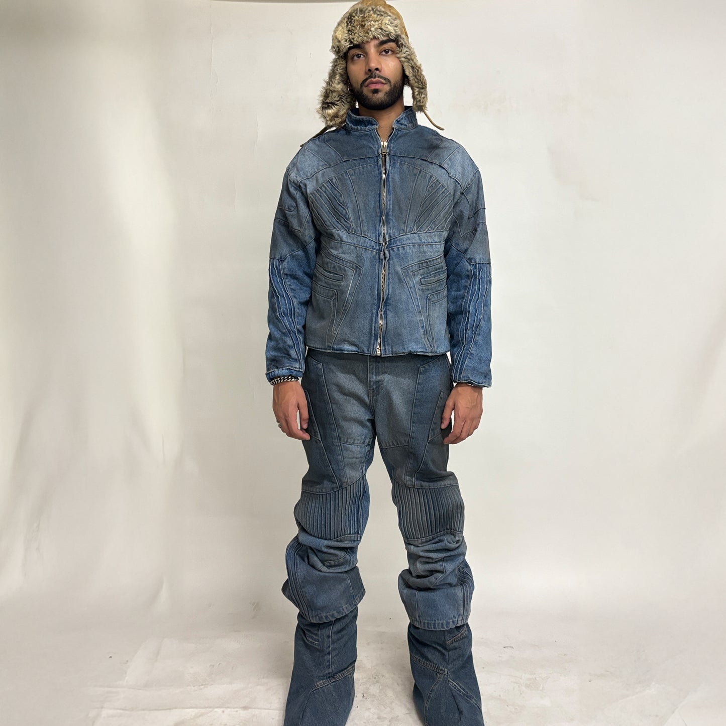 BIKER DIRTY DENIM JACKET - LIGHT BLUE