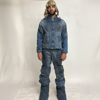 BIKER DIRTY DENIM JACKET - LIGHT BLUE