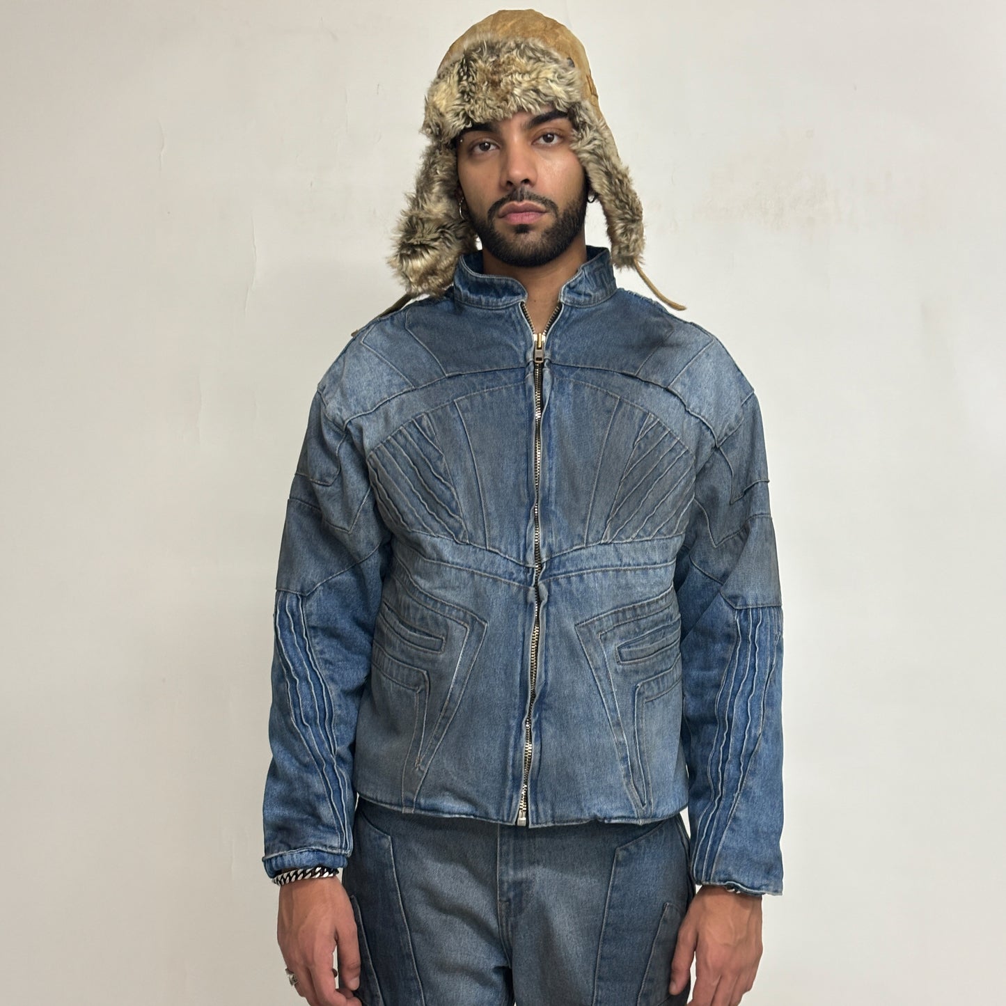 BIKER DIRTY DENIM JACKET - LIGHT BLUE